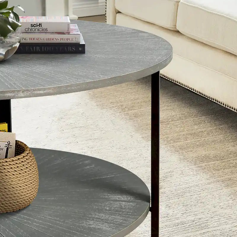 Runder Couchtisch mit 2 Ebenen Stauraum