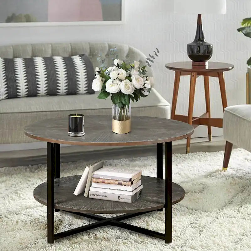 Runder Couchtisch mit 2 Ebenen Stauraum