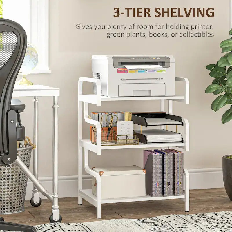 3-Tier Printer Stand with Storage, Industrial Metal Printer Table for Home Office, Multi-purpose Rack Shelf