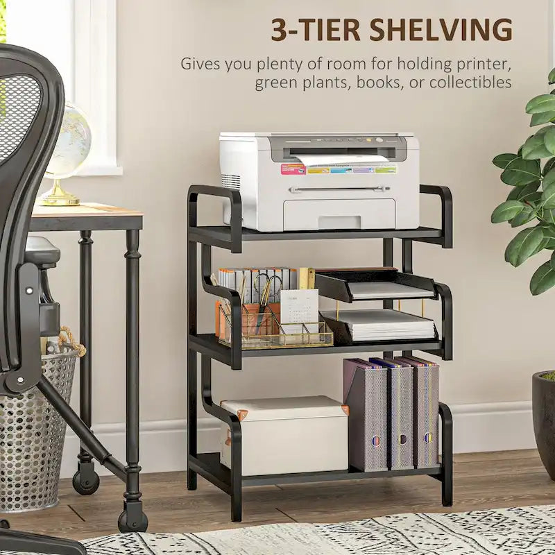 3-Tier Printer Stand with Storage, Industrial Metal Printer Table for Home Office, Multi-purpose Rack Shelf
