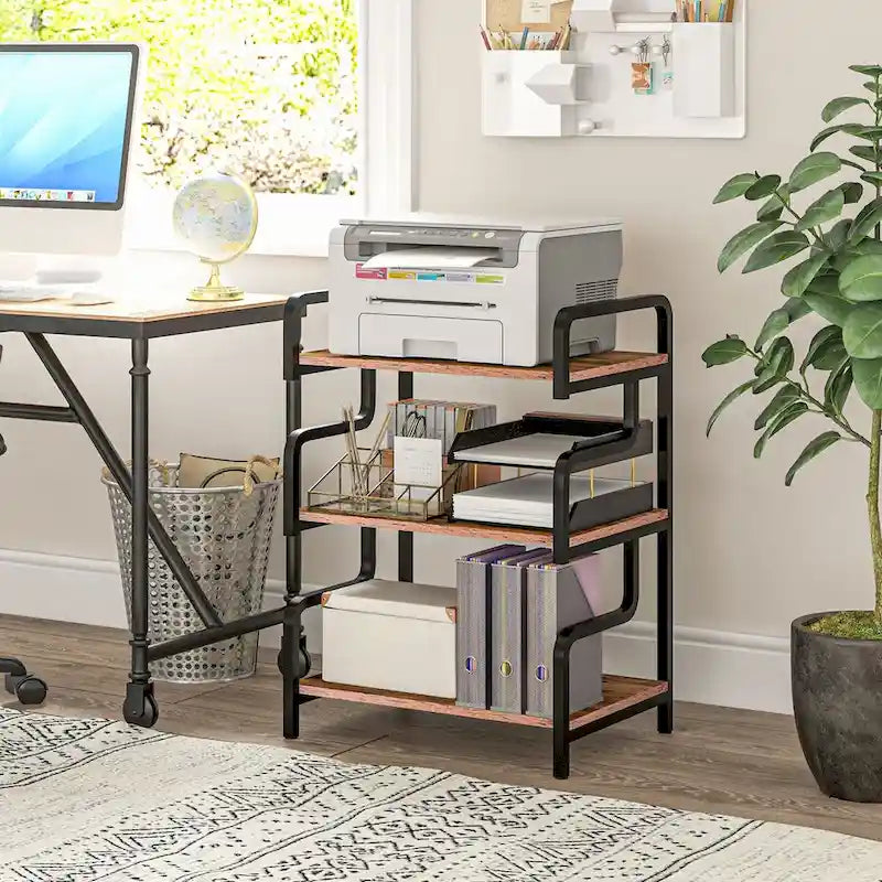 3-Tier Printer Stand with Storage, Industrial Metal Printer Table for Home Office, Multi-purpose Rack Shelf