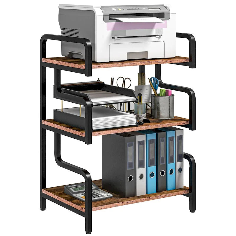 3-Tier Printer Stand with Storage, Industrial Metal Printer Table for Home Office, Multi-purpose Rack Shelf