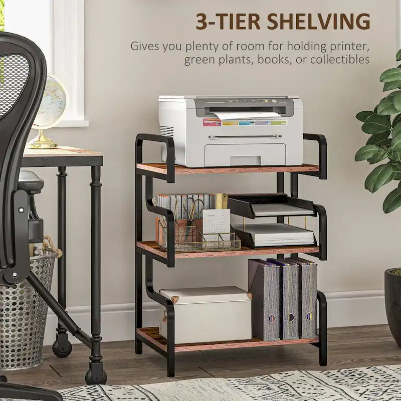 3-Tier Printer Stand with Storage, Industrial Metal Printer Table for Home Office, Multi-purpose Rack Shelf