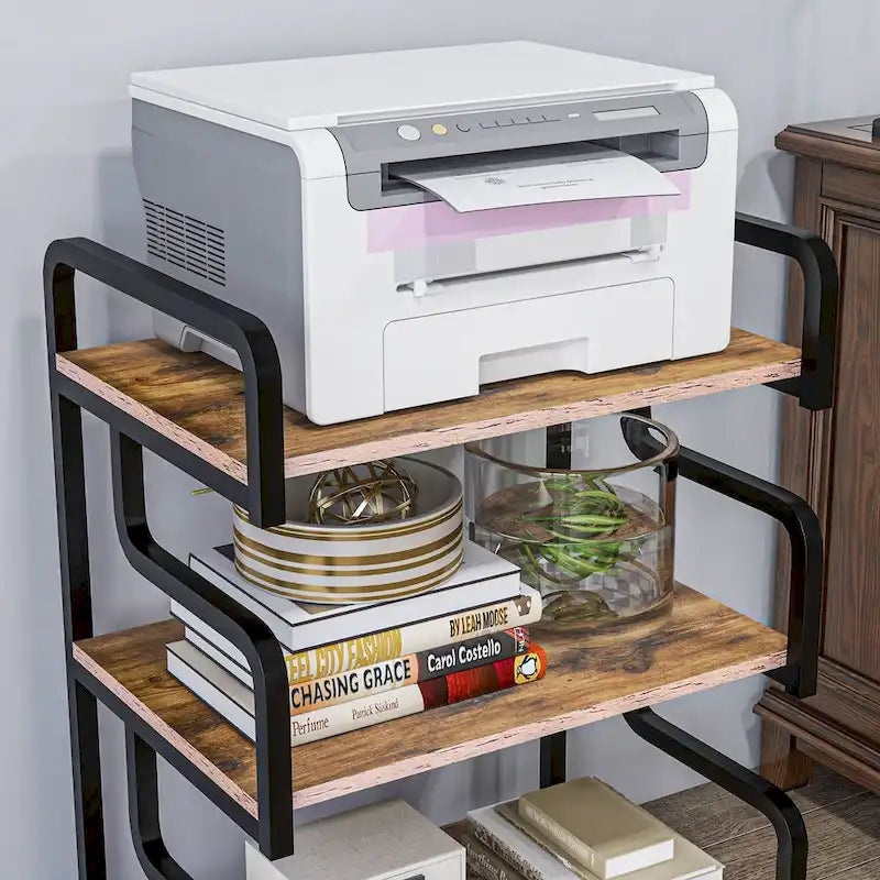 3-Tier Printer Stand with Storage, Industrial Metal Printer Table for Home Office, Multi-purpose Rack Shelf