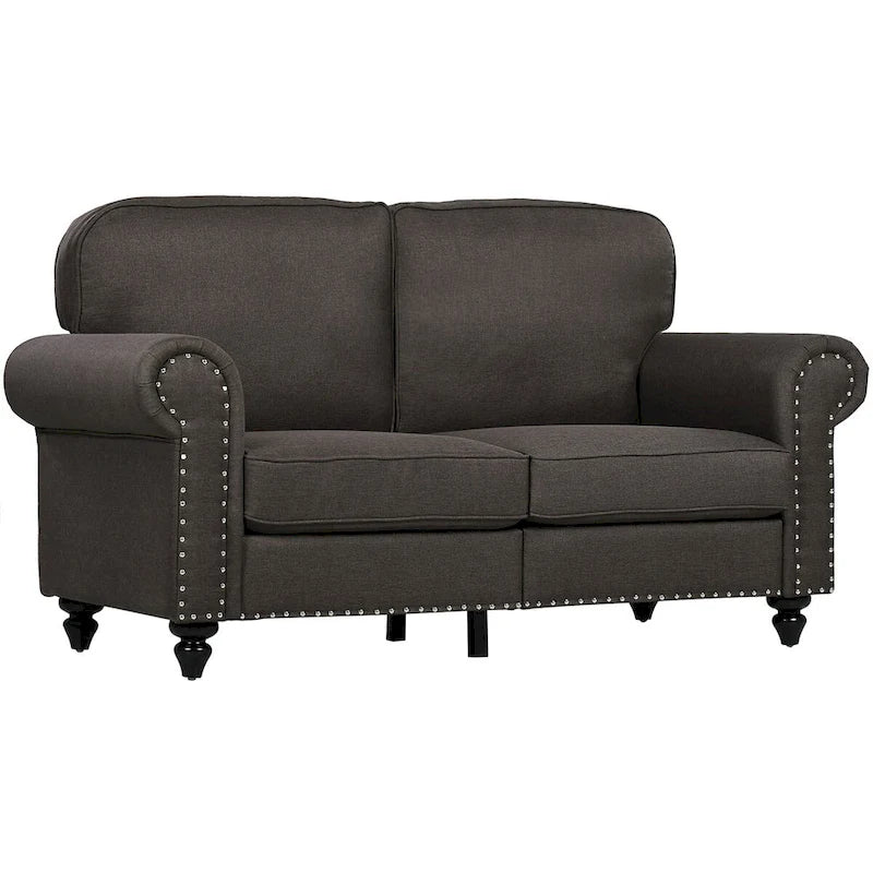 61" Loveseat Sofa, Mid Century Modern 2 Seater Small Couch with Nailhead Trim, Rolled Arm, Fabric Upholstered Love Seat