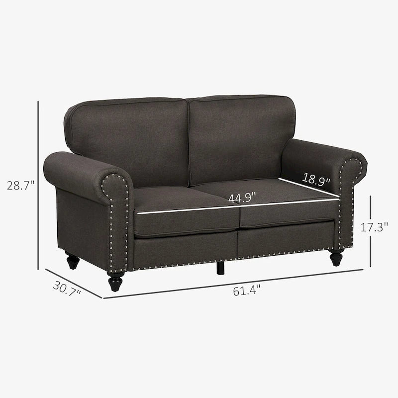 61" Loveseat-Sofa, modernes 2-Sitzer-Sofa im Mid-Century-Stil mit Nagelkopfbesatz, gerollten Armlehnen und Stoffbezug