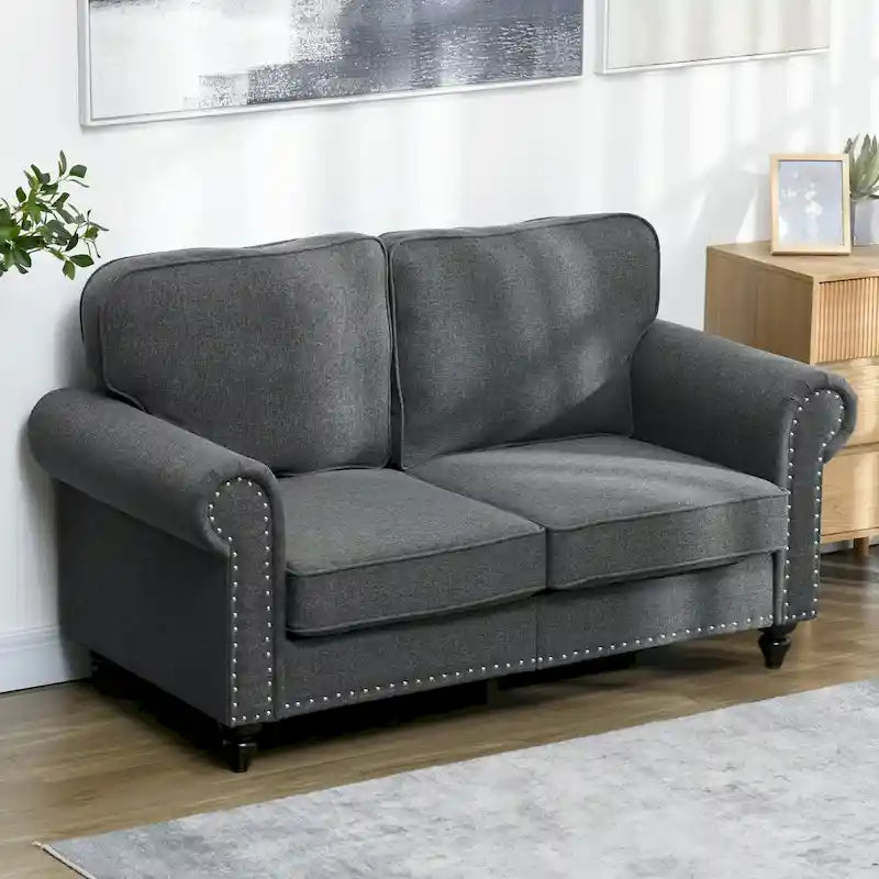 61" Loveseat-Sofa, modernes 2-Sitzer-Sofa im Mid-Century-Stil mit Nagelkopfbesatz, gerollten Armlehnen und Stoffbezug
