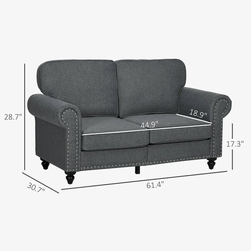 61" Loveseat-Sofa, modernes 2-Sitzer-Sofa im Mid-Century-Stil mit Nagelkopfbesatz, gerollten Armlehnen und Stoffbezug