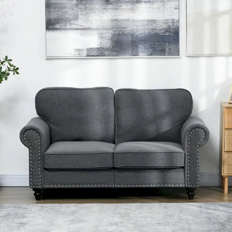 61" Loveseat-Sofa, modernes 2-Sitzer-Sofa im Mid-Century-Stil mit Nagelkopfbesatz, gerollten Armlehnen und Stoffbezug